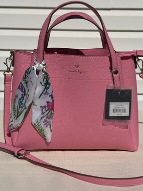 Nanette Lepore Bubble Gum Pink Satchel Handbag Crossbody Floral Scarf NWT